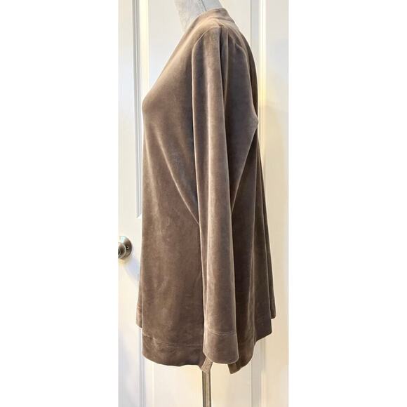 PureJill Women Velour Sweater Long Sleeve V-Neck Side Slit Pullover Brown M Tall - Picture 6 of 9